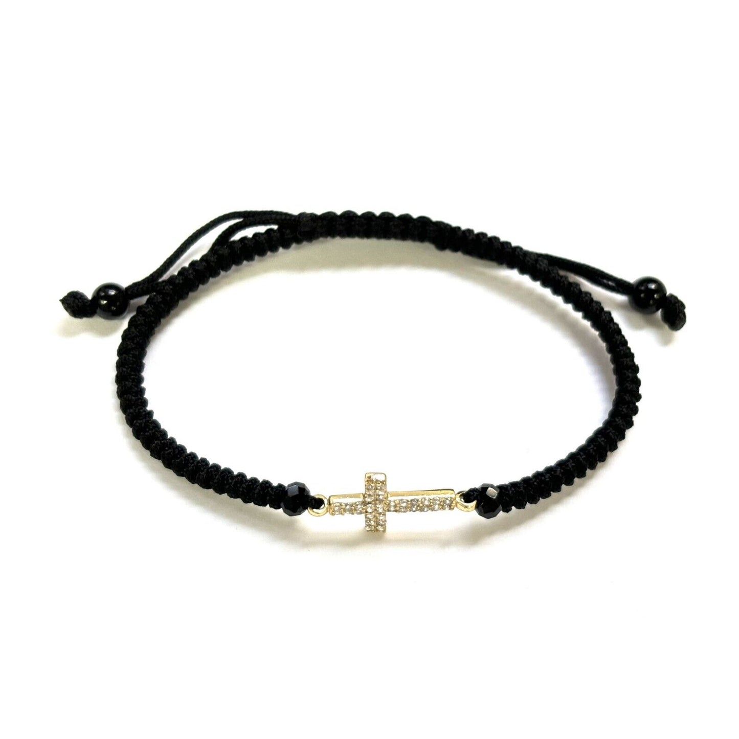 925 Sterling Silver String CZ Bracelet Cross 6" Adjustable to 11"