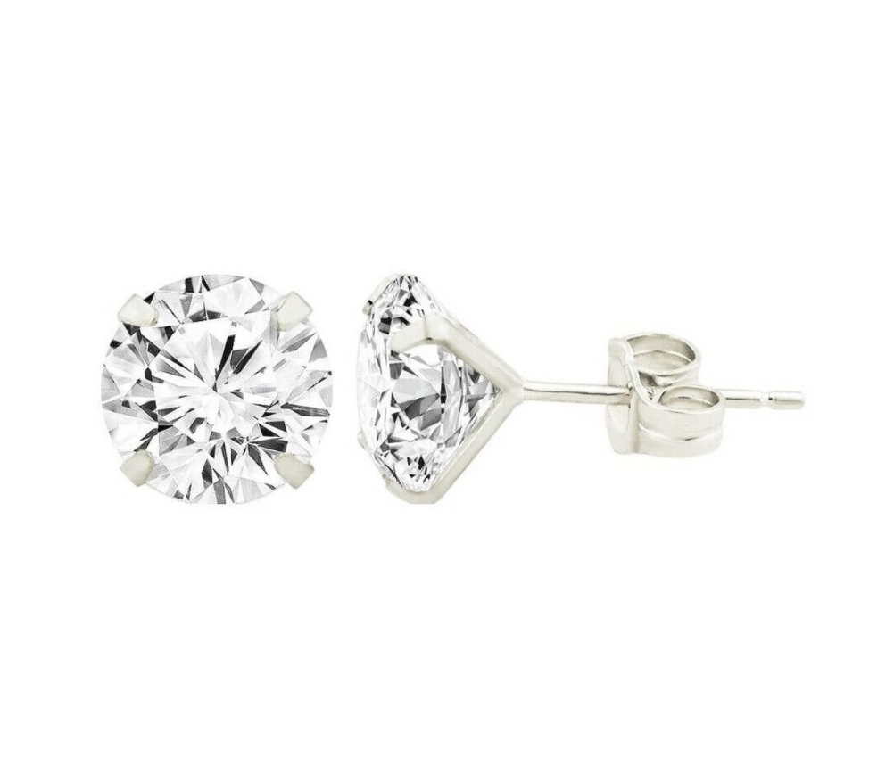 14k Gold Round Bright Clear CZ martini prong set stud earrings 1.5-10mm