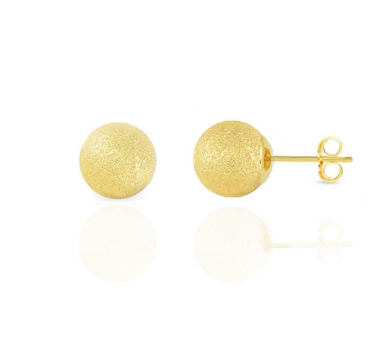 14k Yellow Solid Gold Laser Cut Ball Stud Earrings