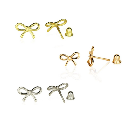 14K Yellow / White / Rose Gold Bow Tie Stud Earrings