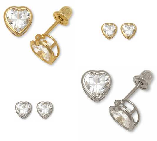 14K Solid Yellow/White Gold Heart Stud Earrings Birthstone