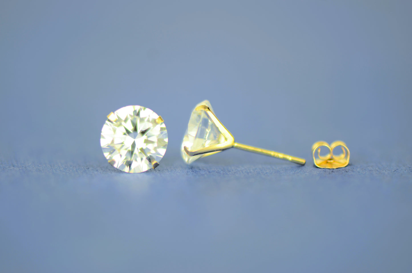 14k Gold Round Bright Clear CZ martini prong set stud earrings 1.5-10mm