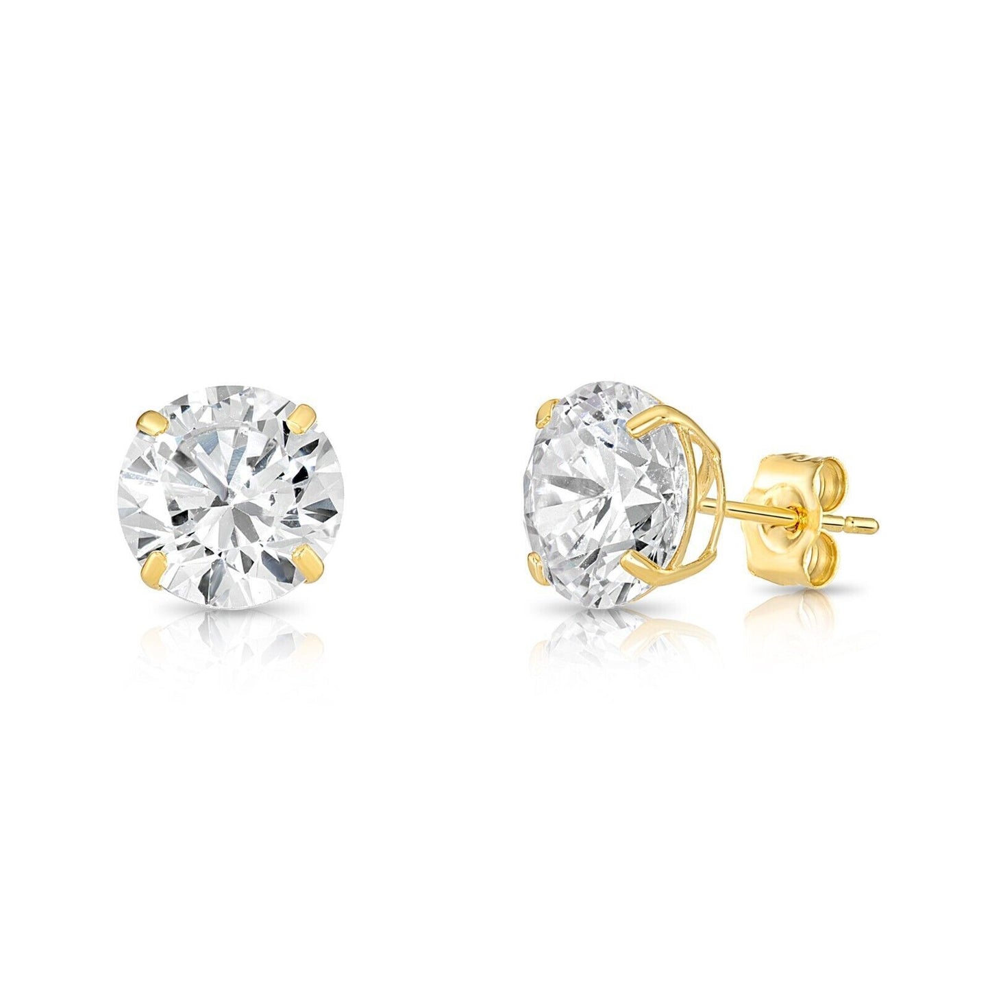 14K Solid Yellow or White Gold Round CZ Stud Earrings Basket Setting 2-10mm