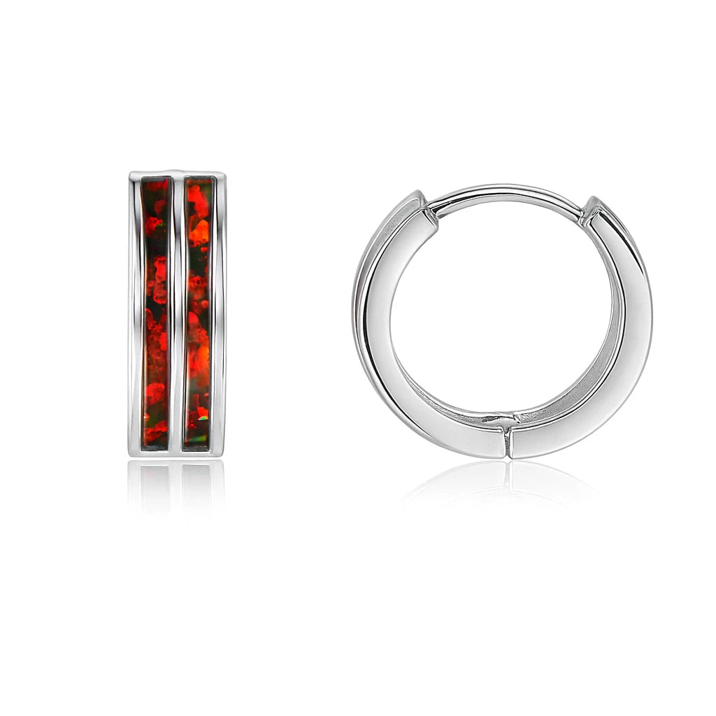 14k Yellow/White Gold Double Row Dark Green Opal Huggie Hoop Earrings