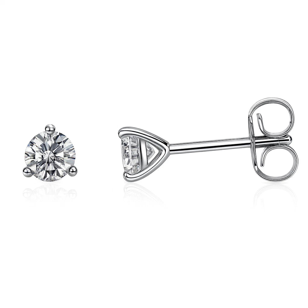 14k White Gold Round AAA Quality CZ Martini Stud Earrings
