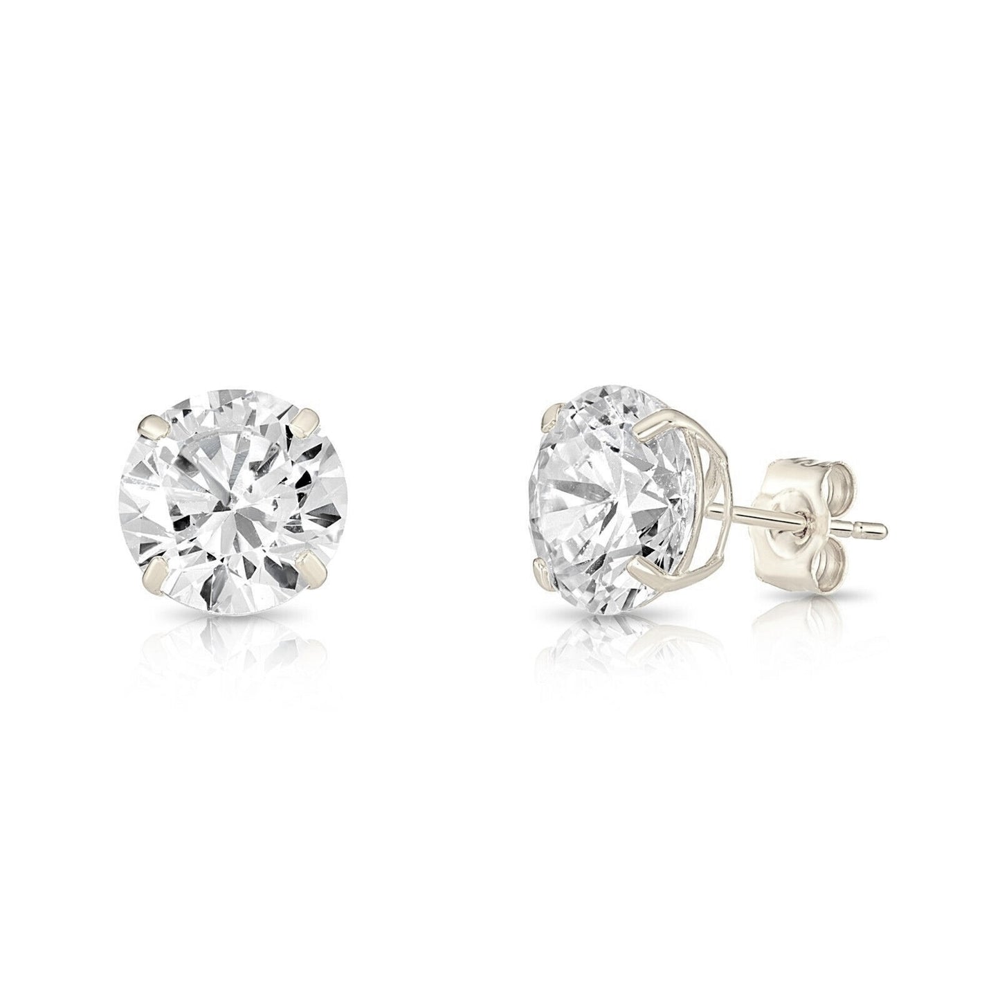 14K Solid Yellow or White Gold Round CZ Stud Earrings Basket Setting 2-10mm