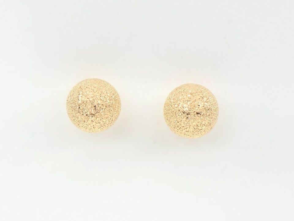 14k Yellow Solid Gold Laser Cut Ball Stud Earrings