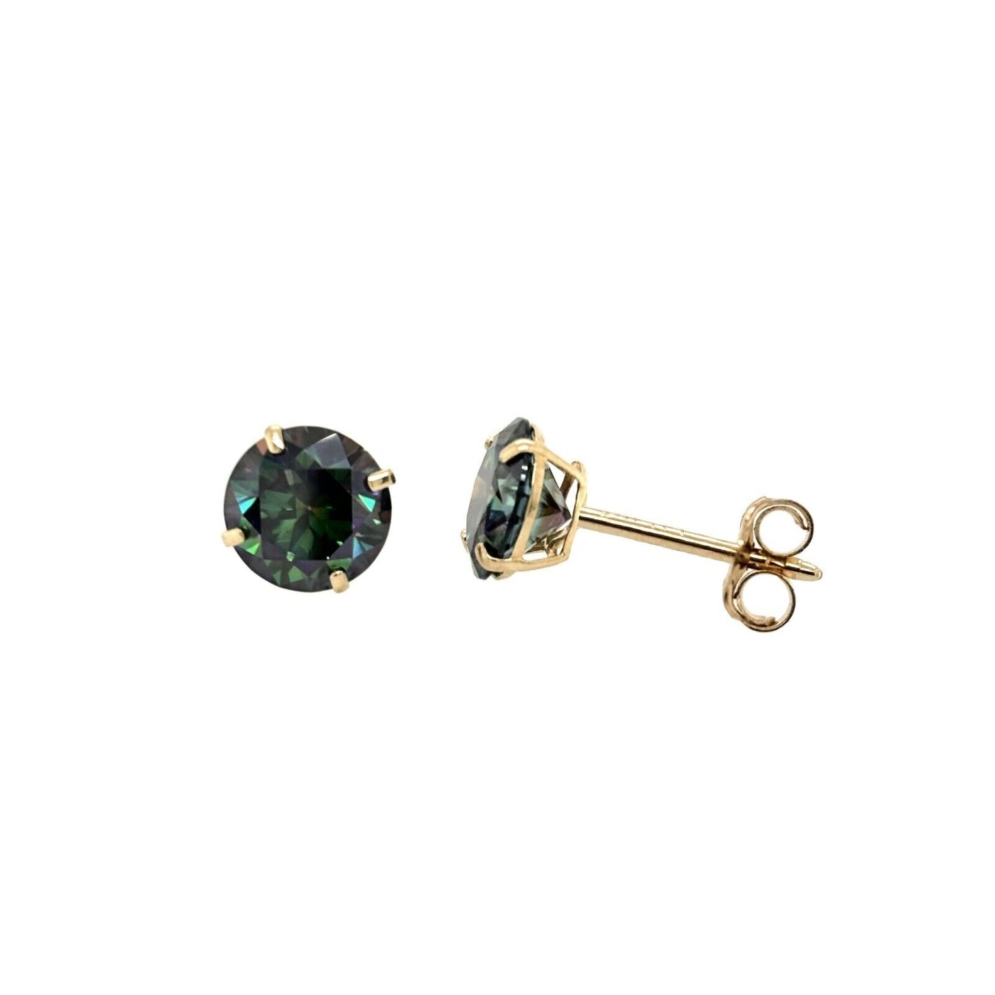 14K Gold GRA Certified D-VVS1 Rainbow Green Moissanite Push Back Studs Earrings