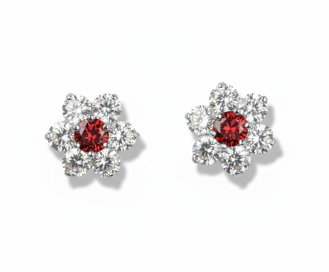 14k White Gold Beautiful Flower Shaped Stud Screw Back Earrings for Women