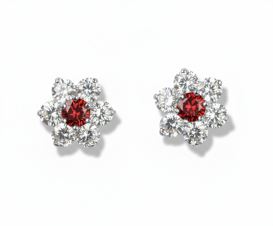14k White Gold Beautiful Flower Shaped Stud Screw Back Earrings for Women