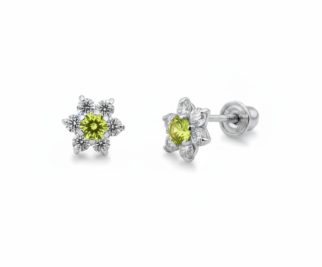 14k White Gold Beautiful Flower Shaped Stud Earrings for Women