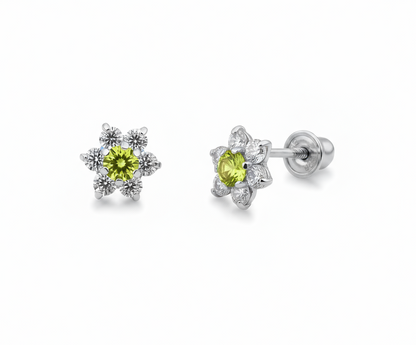 14k White Gold Beautiful Flower Shaped Stud Earrings for Women