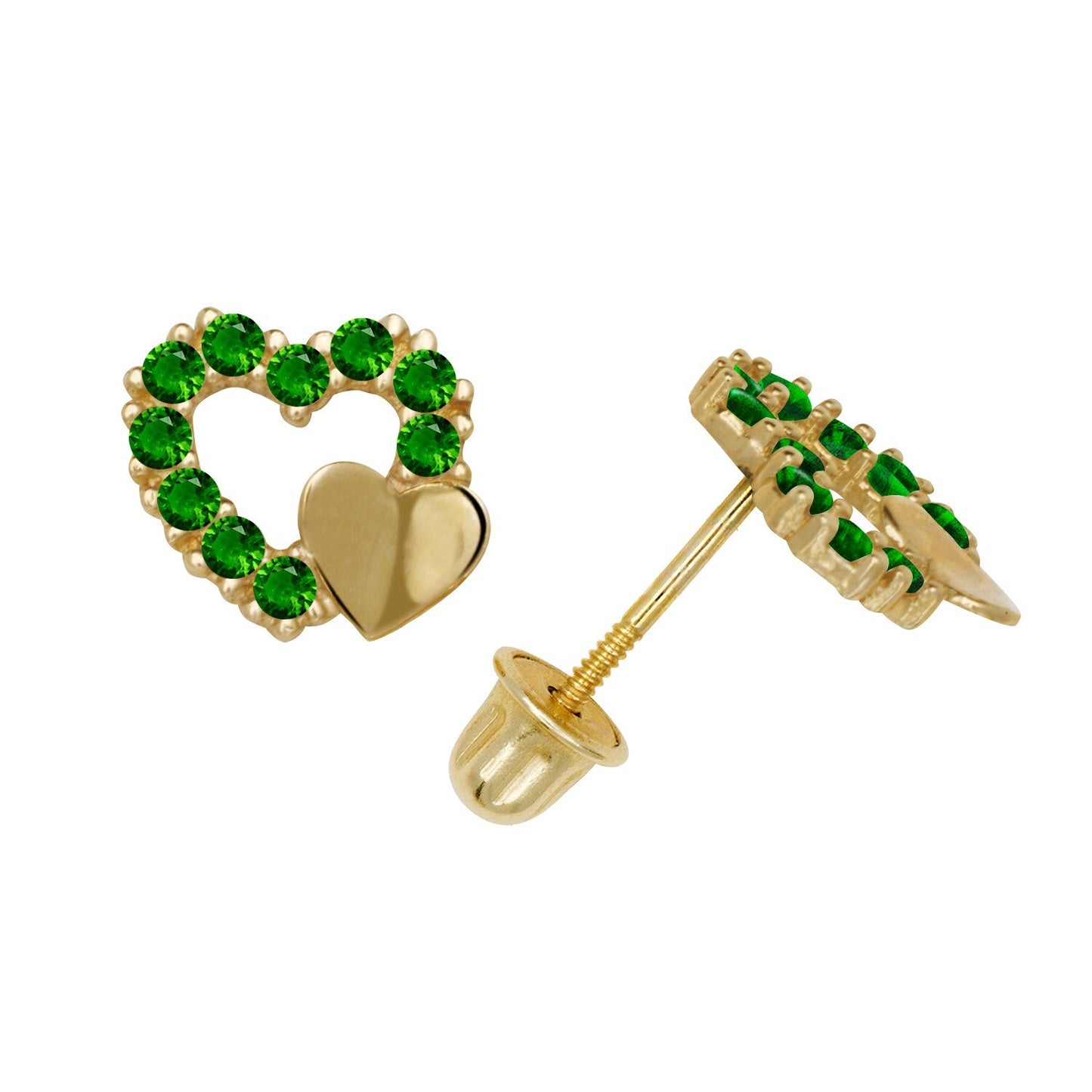 14K Yellow & White Gold  Pretty CZ Heart Shaped Stud Earrings for Women