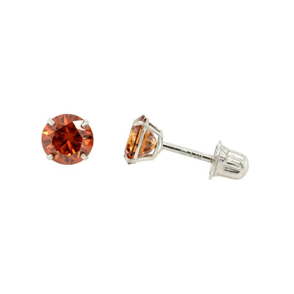 14K Gold GRA Certified D-VVS1 Round Orange Moissanite Screw Back Studs Earrings