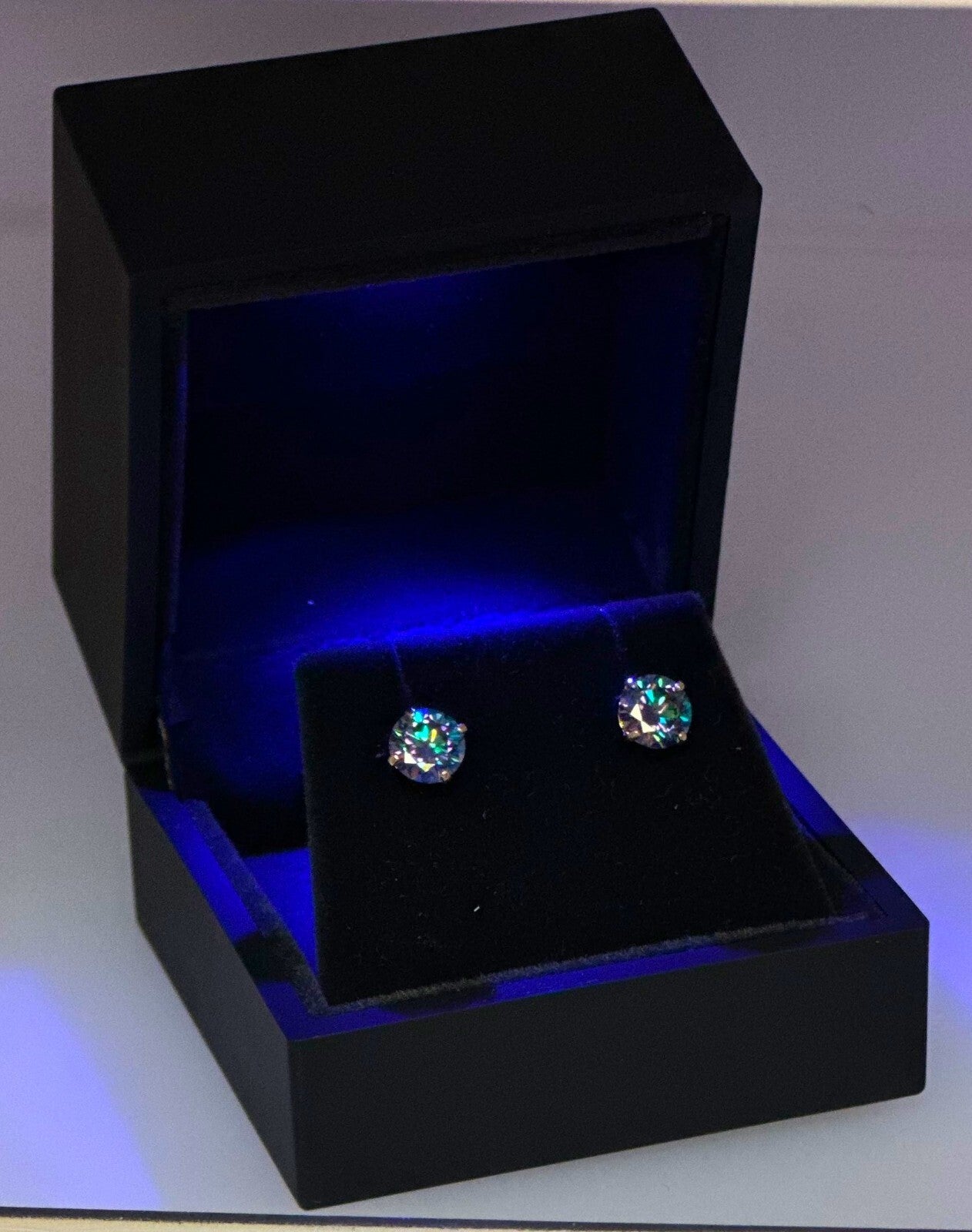 14KGold GRACertifiedD-VVS1 Rainbow Green Moissanite Push Back Stud Earrings