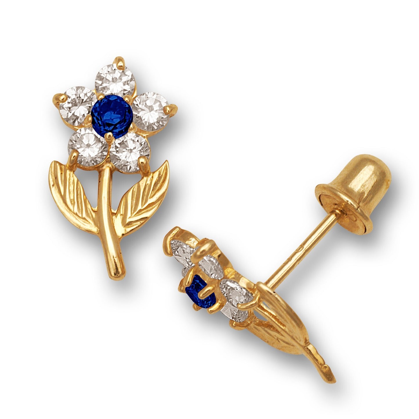 14K Yellow & White Gold Flower Shape Stud Earrings for Women