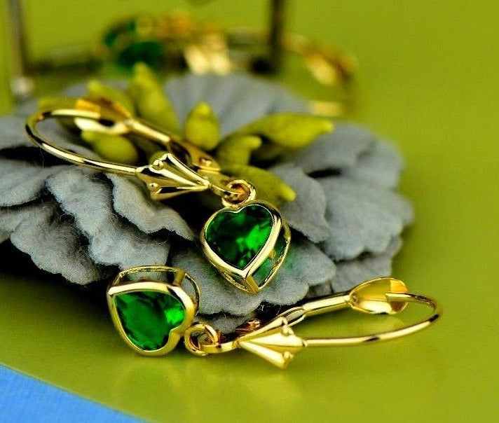 14k Yellow Gold Bezel Heart Birthstone Leverback Pierced Dangle Earrings 5x5 MM