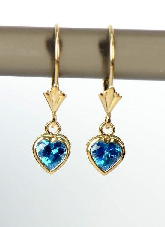 14k Yellow Gold Bezel Heart Birthstone Leverback Pierced Dangle Earrings 5x5 MM