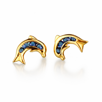 14k Yellow Gold CZ Dolphin Stud Earring