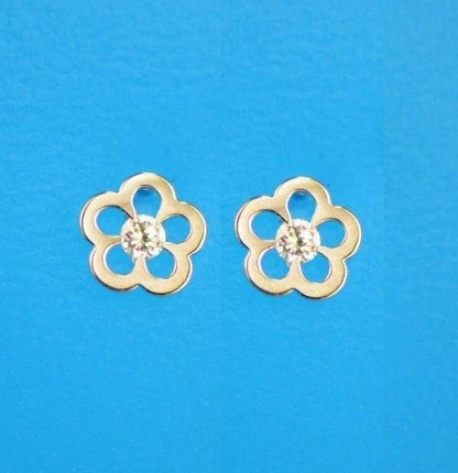 14k Yellow White Gold FlowerCZ Stud Earrings