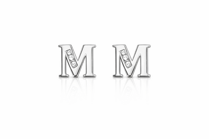 14k Yellow or White Gold Initial Letters CZ Stud Earrings
