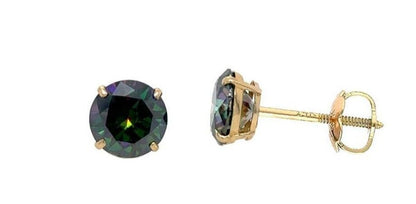 14K Gold GRA Certified D-VVS1 Rainbow Green Moissanite Screw Back Studs Earrings