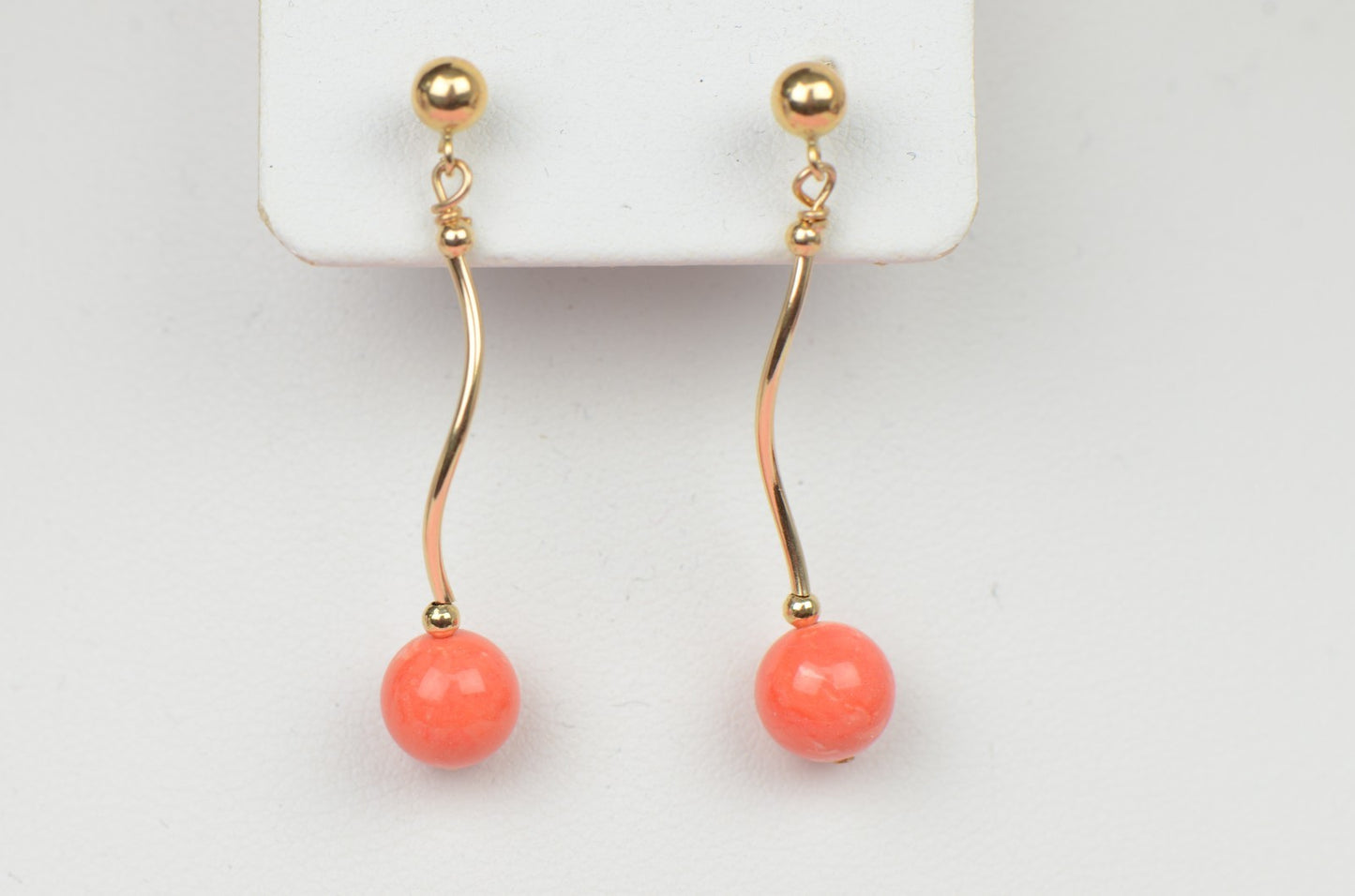 14k Yellow Gold Peach Coral 3pcs Set: Necklace, Bracelet, Earrings