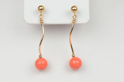 14k Yellow Gold Peach Coral 3pcs Set: Necklace, Bracelet, Earrings