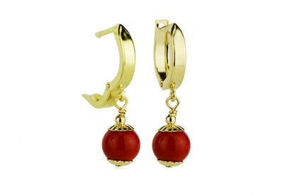 14k Yellow Gold Coral Huggie Dangle Earrings