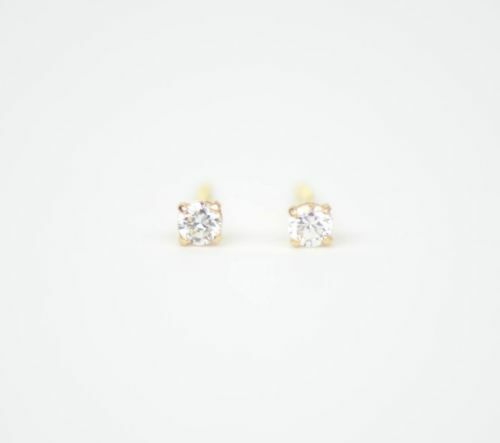 CZ Stud Earring Round cut in 14k yellow gold Screw back