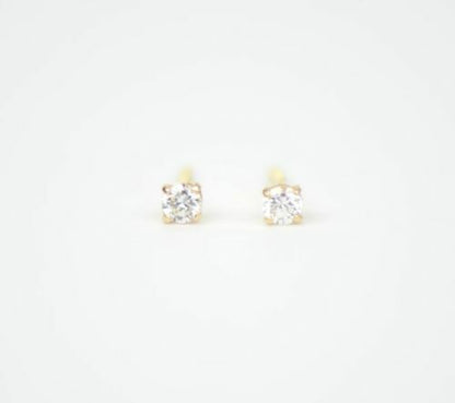 CZ Stud Earring Round cut in 14k yellow gold Screw back
