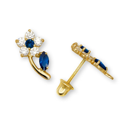 14K Yellow & White Gold Flower Shaped Beautiful Studs Earrings for Girls