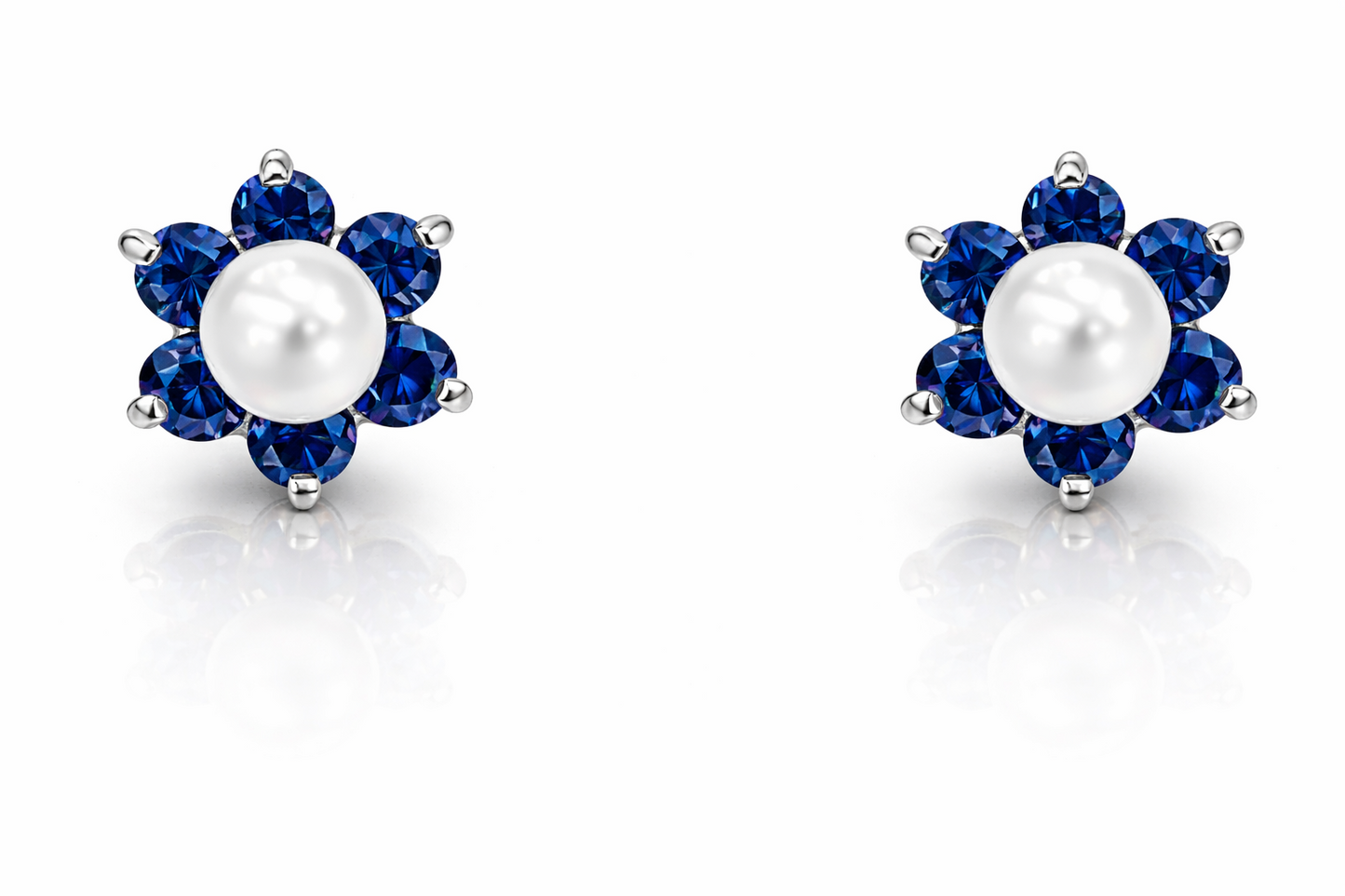 14k Yellow or White Gold Flower CZ Stud Earrings White Pearl with Screw Back