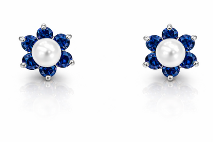 14k Yellow or White Gold Flower CZ Stud Earrings White Pearl with Screw Back