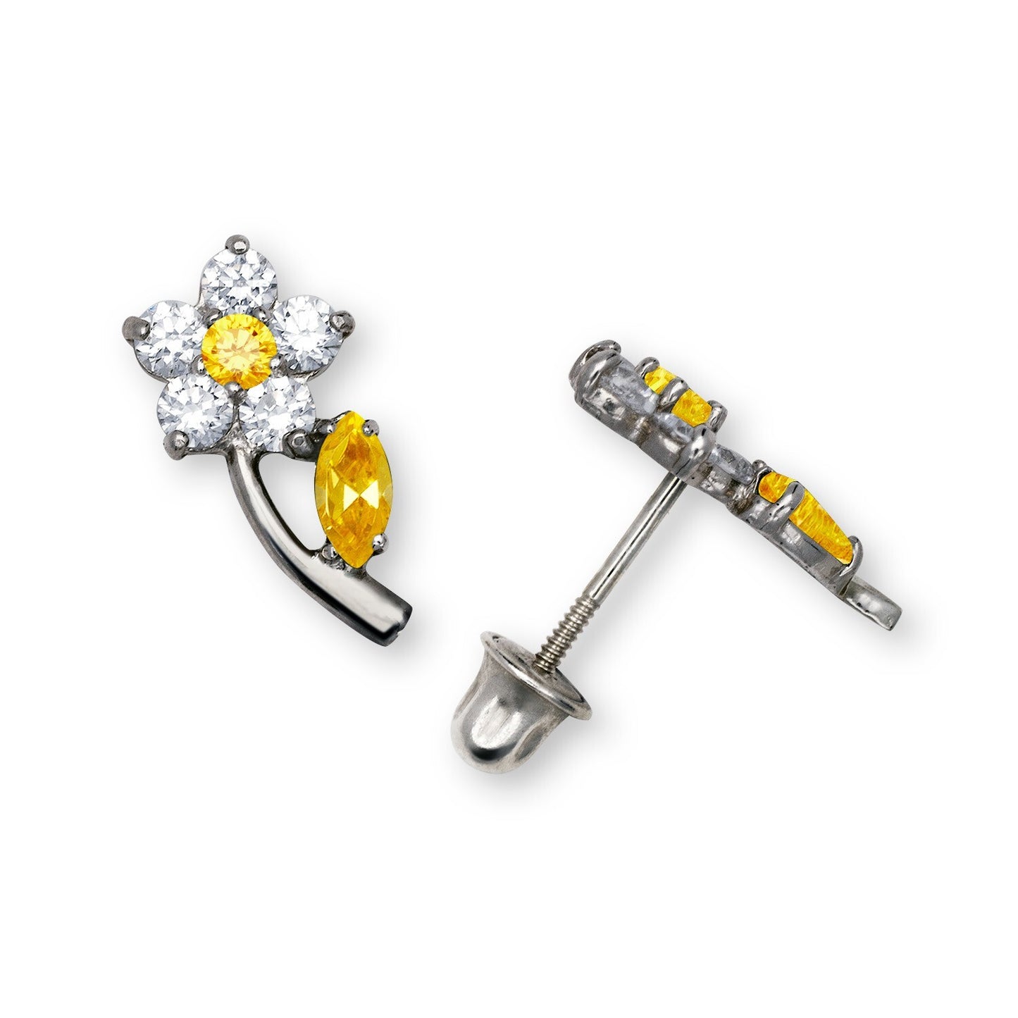 14K Yellow & White Gold Flower Shaped Beautiful Studs Earrings for Girls