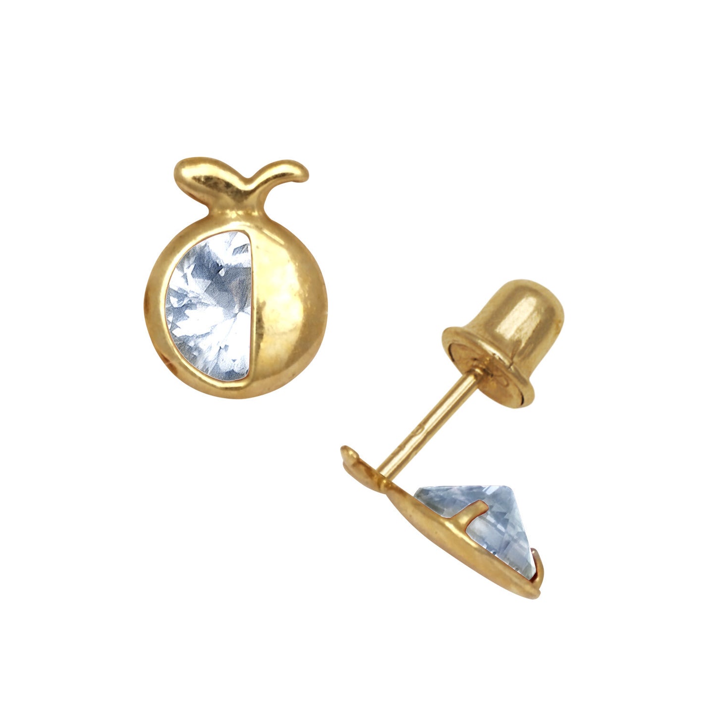 14k Yellow Gold  Apple CZ Birthstone Stud Screw Back Earrings
