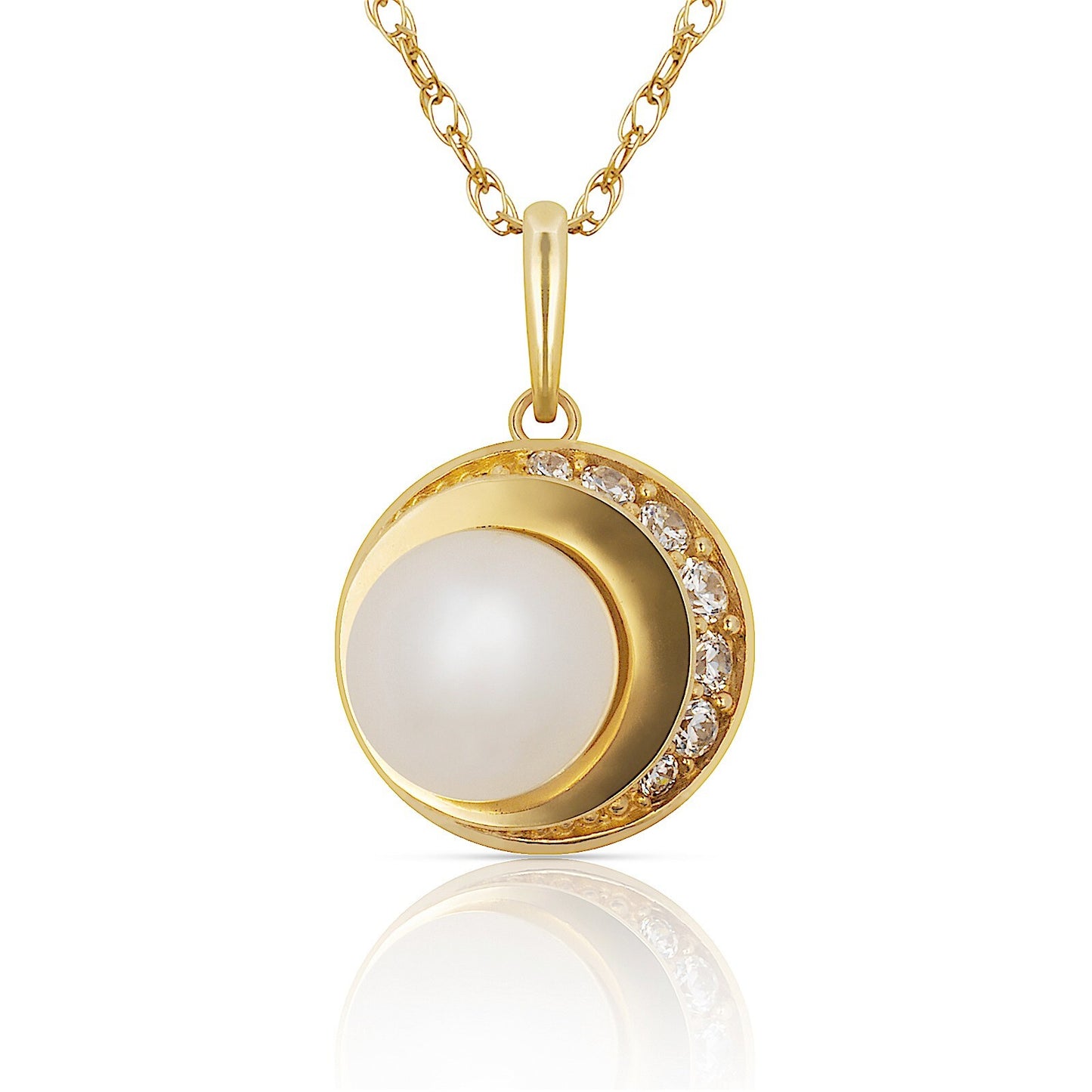 14K Yellow & White Gold Freshwater  Pearl Rond Pendant For Women