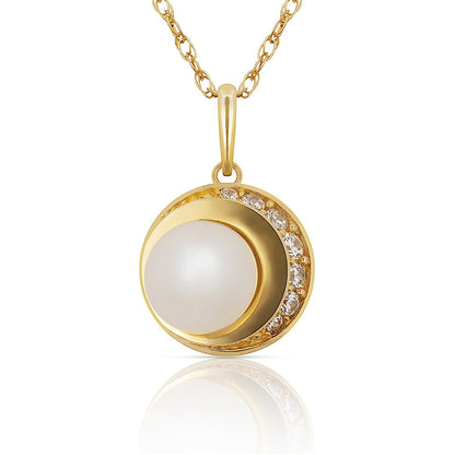 14K Yellow & White Gold Freshwater  Pearl Rond Pendant For Women