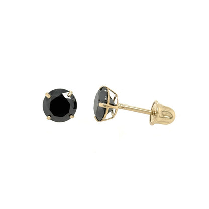 14K Gold GRA Certified D-VVS1 Round Black Moissanite Screw Back Studs Earrings