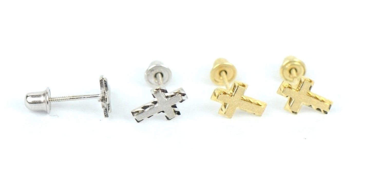 14K Yellow or White Gold Cross Earrings