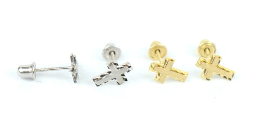 14K Yellow or White Gold Cross Earrings