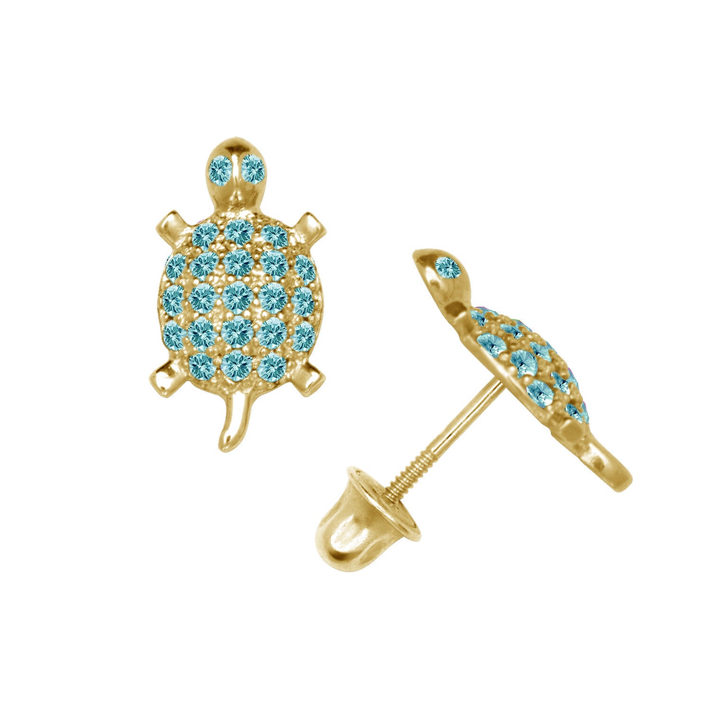 14k Yellow or White Gold Turtle CZ Stud Earrings