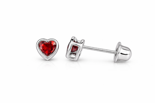 14K Solid White Gold Heart Stud Earrings Birthstone 3MM X 3MM