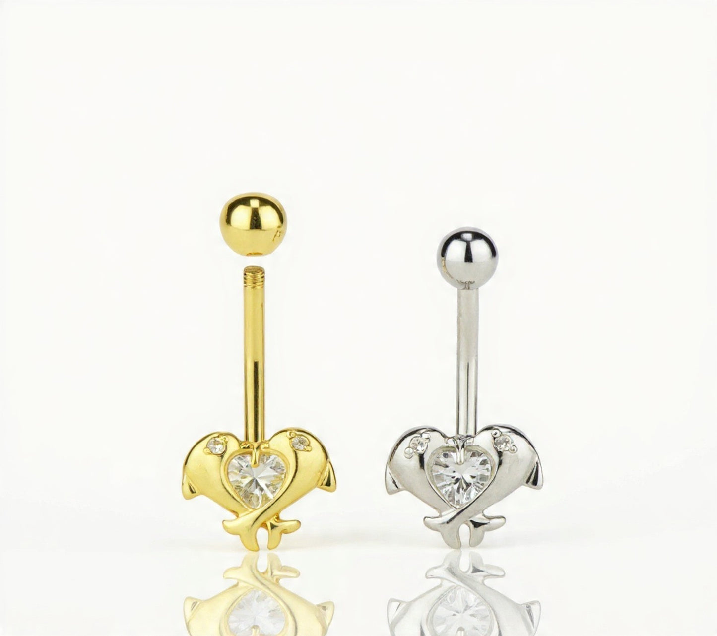 14k Yellow or White Gold CZ Dolphin Belly Body Jewelry Piercing
