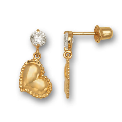 14K Yellow & White Gold Heart Shape Earrings for Women