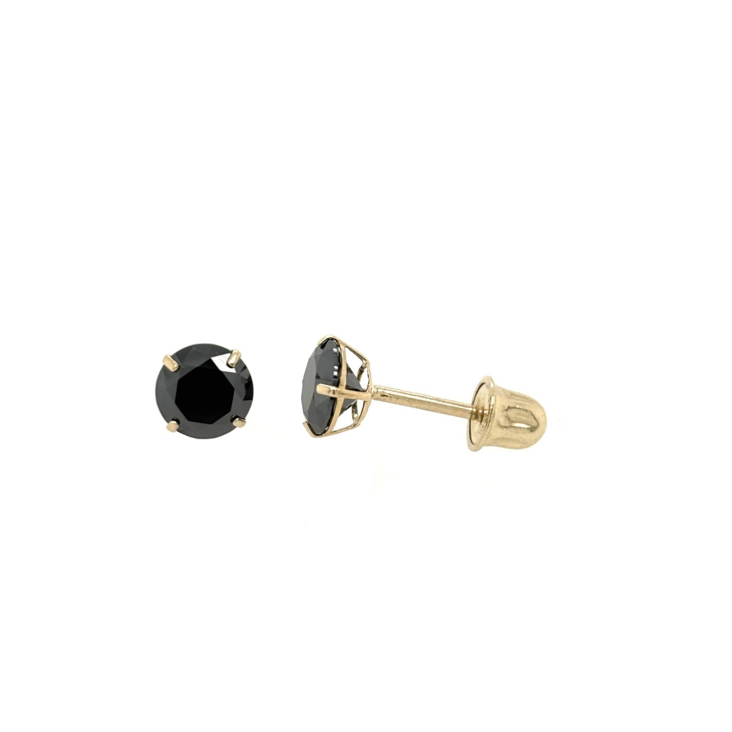 14K Gold GRA Certified D-VVS1 Round Black Moissanite Screw Back Studs Earrings