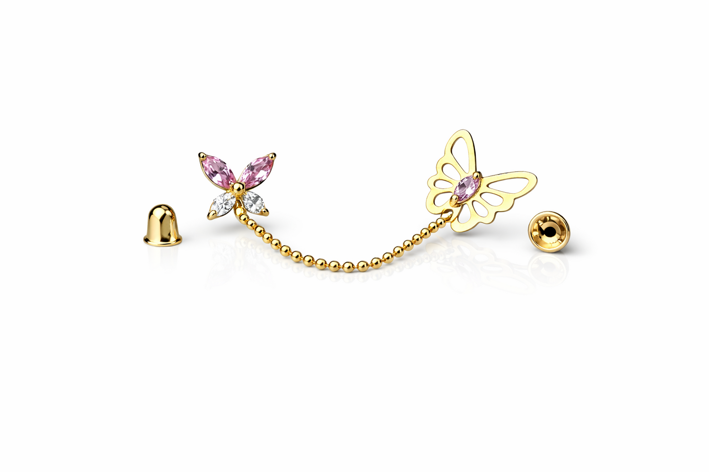 14k Yellow Gold CZ Butterfly Screwback Earrings