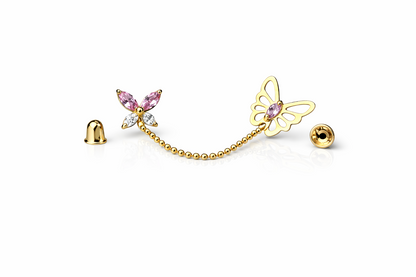 14k Yellow Gold CZ Butterfly Screwback Earrings
