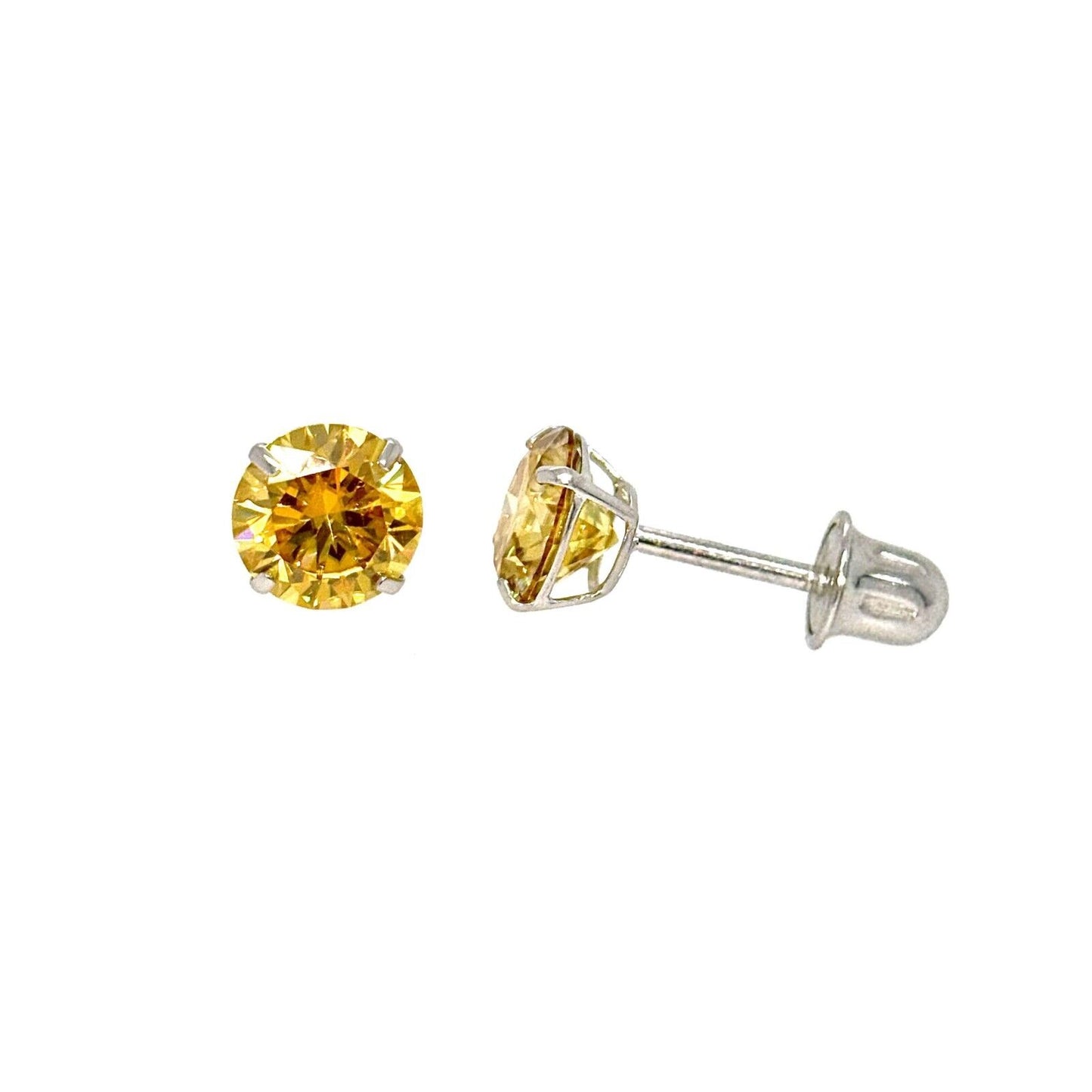 14K Gold GRA Certified D-VVS1 Round Yellow Moissanite Screw Back Studs Earrings