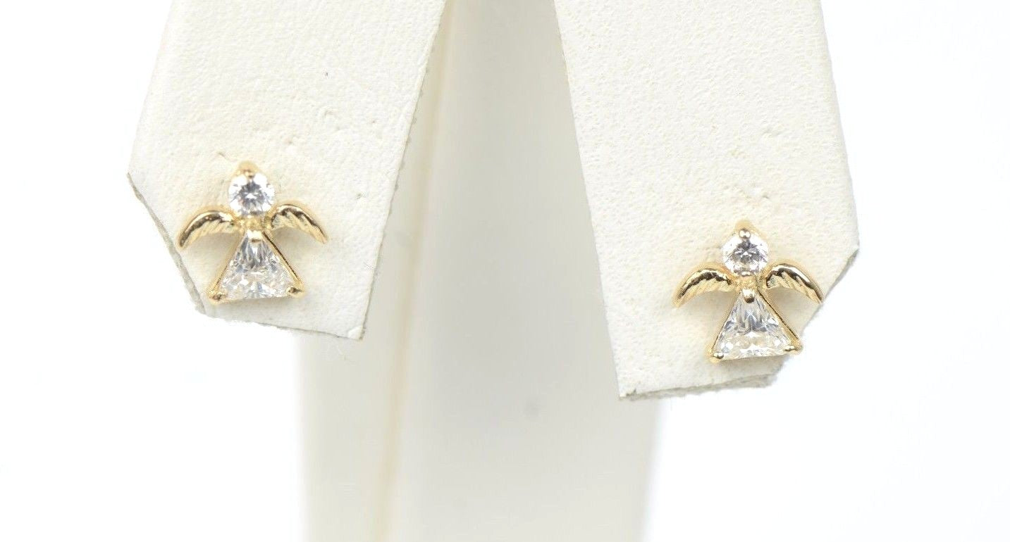 14k Yellow or White Gold Angel CZ Stud Earrings